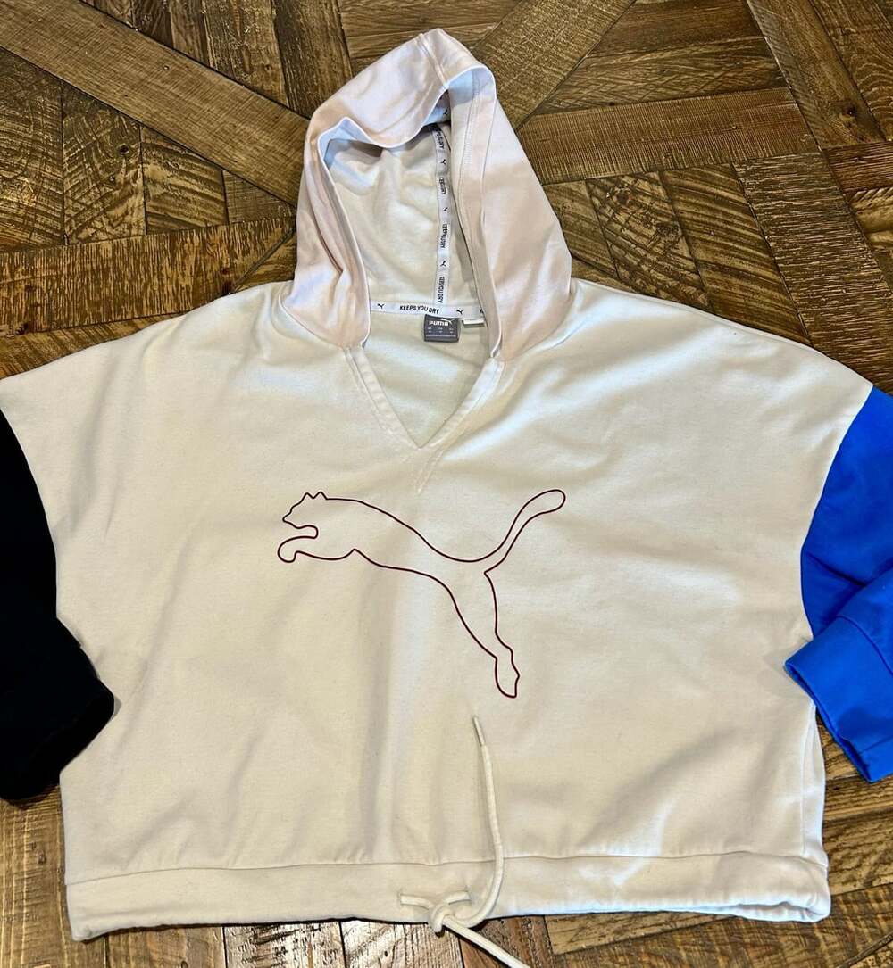 Puma Hoodie Size M Colorblock V-Neck Crop